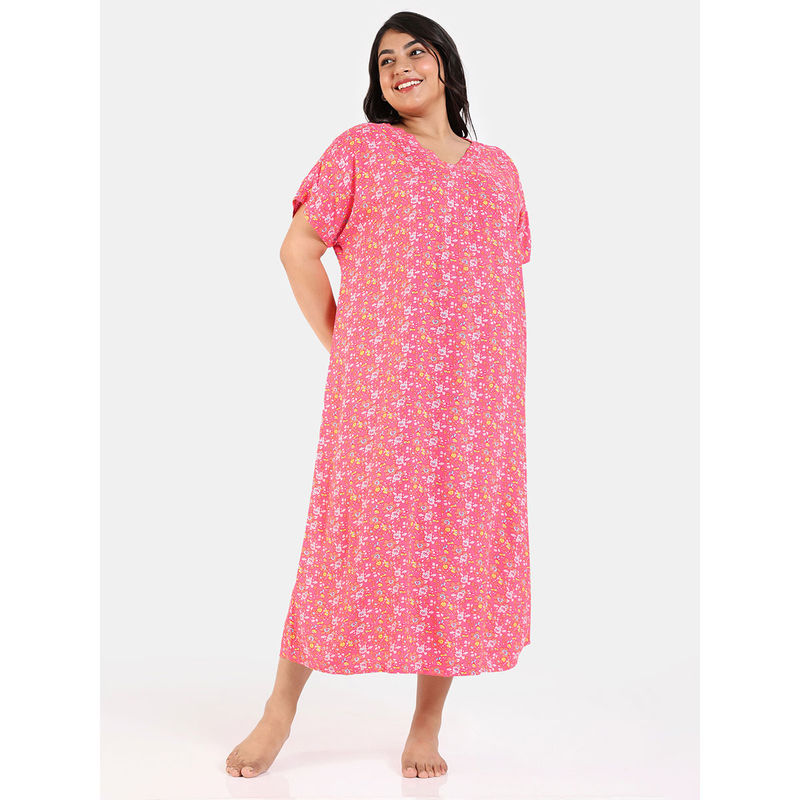 Zivame True Curv Floral Pop Woven Mid Length Nightdress - Pink Paradise ...