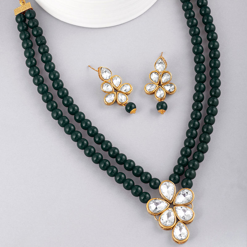 Buy Peora Gold Plated Crystal Pearl Long Necklace Drop Earrings Traditional Jewellery Set PF24N184G Online