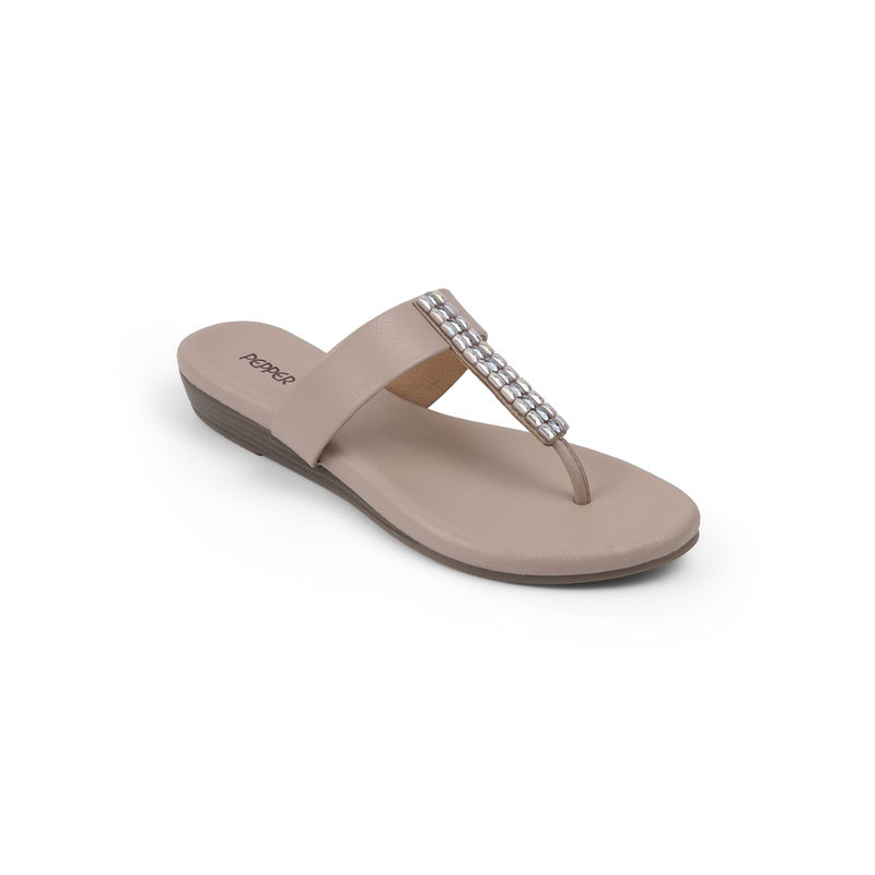 PEPPER Nude T-Strap Sandals (EURO 36)