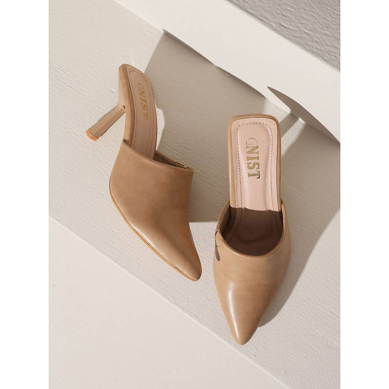 GNIST Pointed Nude Stiletto Mules Heels (EURO 41)