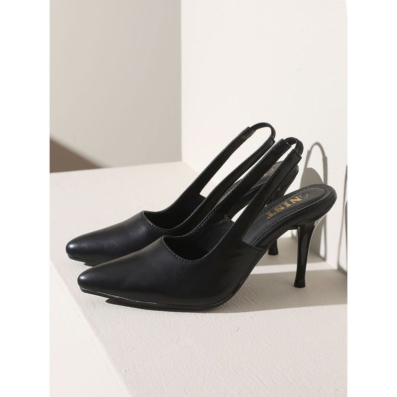 GNIST Regular Pointed Black Stiletto Mules Heels (EURO 42)
