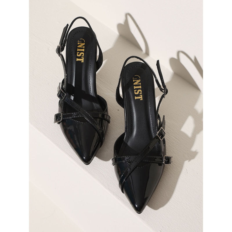 GNIST Structured Pointed Black Kitten Mules Heels (EURO 41)