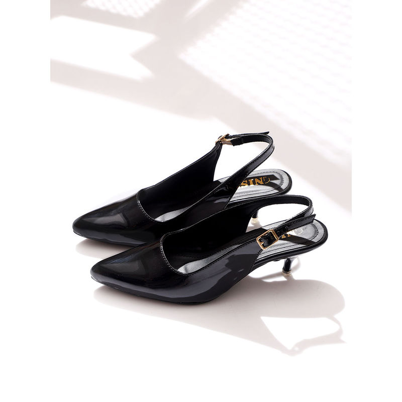 GNIST Classy Pointed Black Kitten Mules Heels (EURO 37)