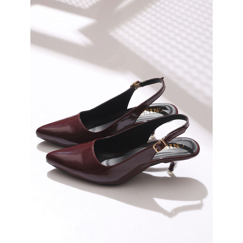 GNIST Classy Pointed Burgundy Kitten Mules Heels (EURO 36)