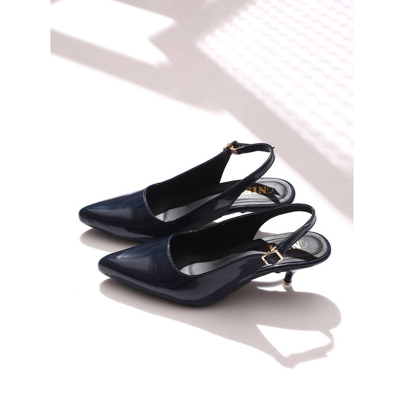 GNIST Classy Pointed Navy Blue Kitten Mules Heels (EURO 40)
