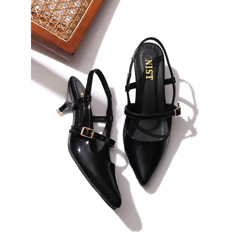 GNIST Structured Pointed Black Kitten Mules Heels (EURO 36)