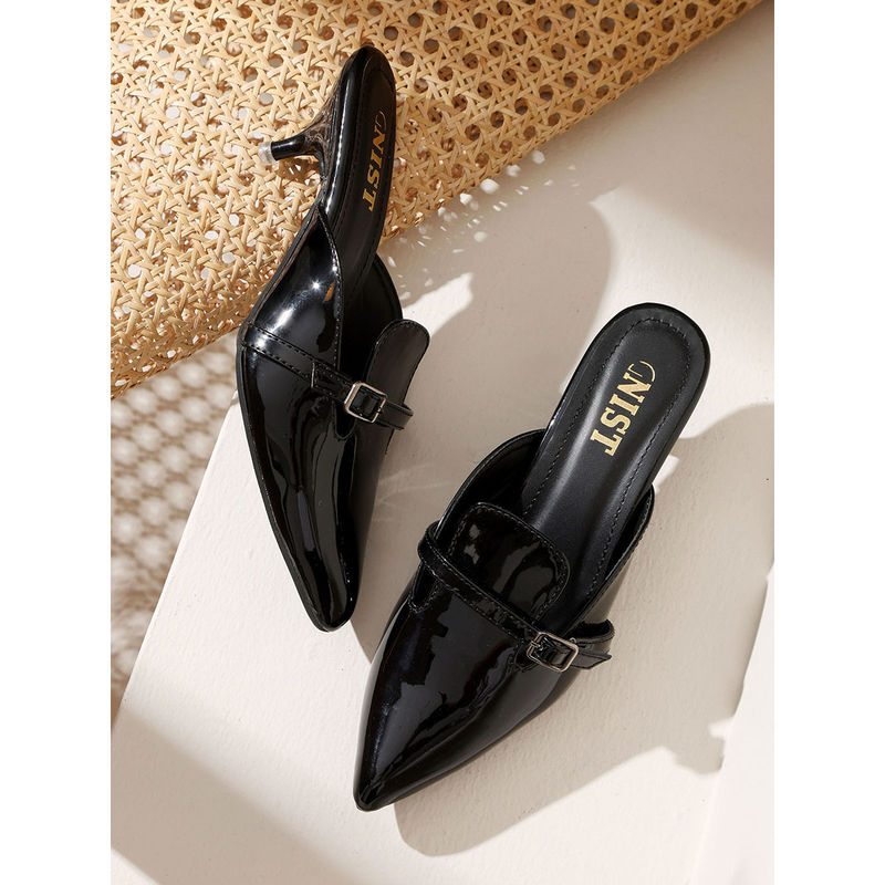 GNIST Structured Black Kitten Mules Heels (EURO 36)
