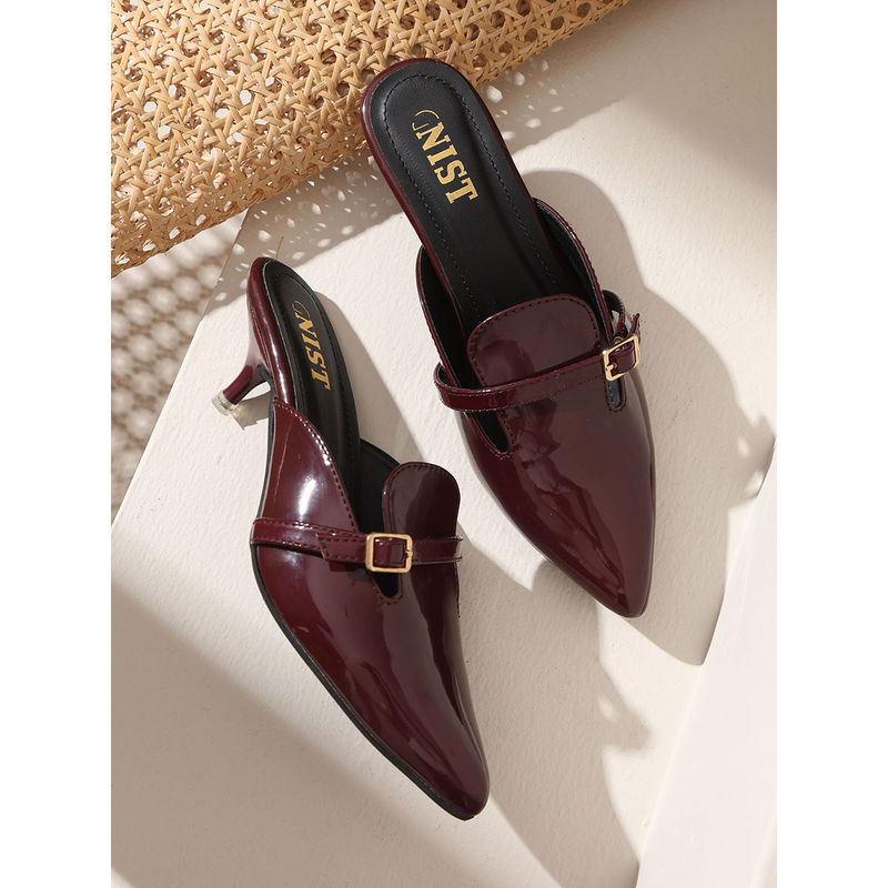 GNIST Structured Burgundy Kitten Mules Heels (EURO 39)