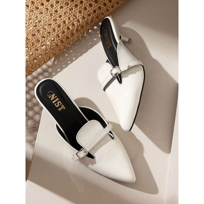 GNIST Structured White Kitten Mules Heels (EURO 36)