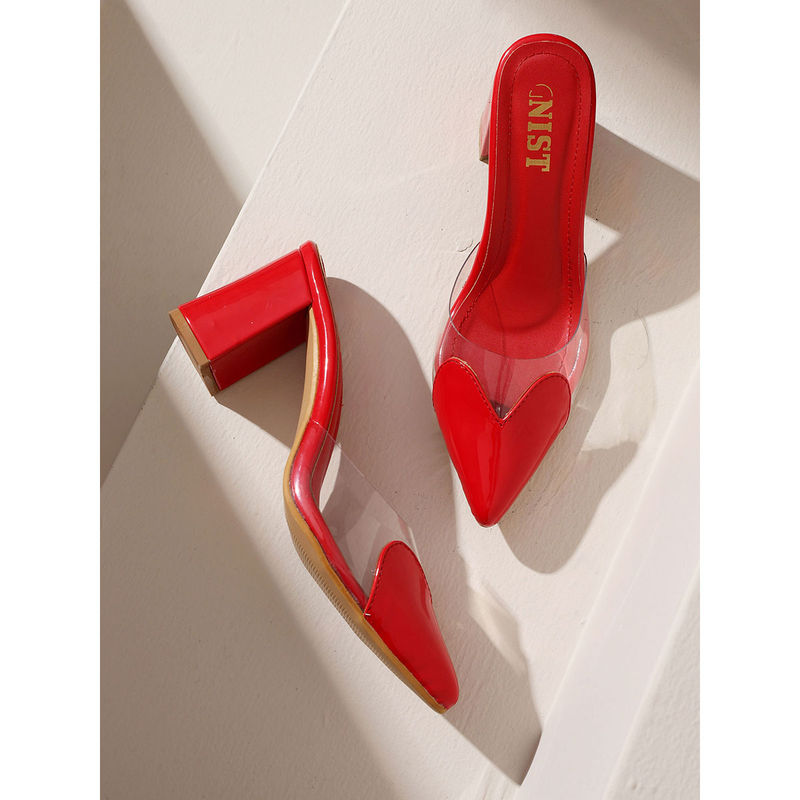 GNIST Love Pointed Red Block Mules Heels (EURO 36)