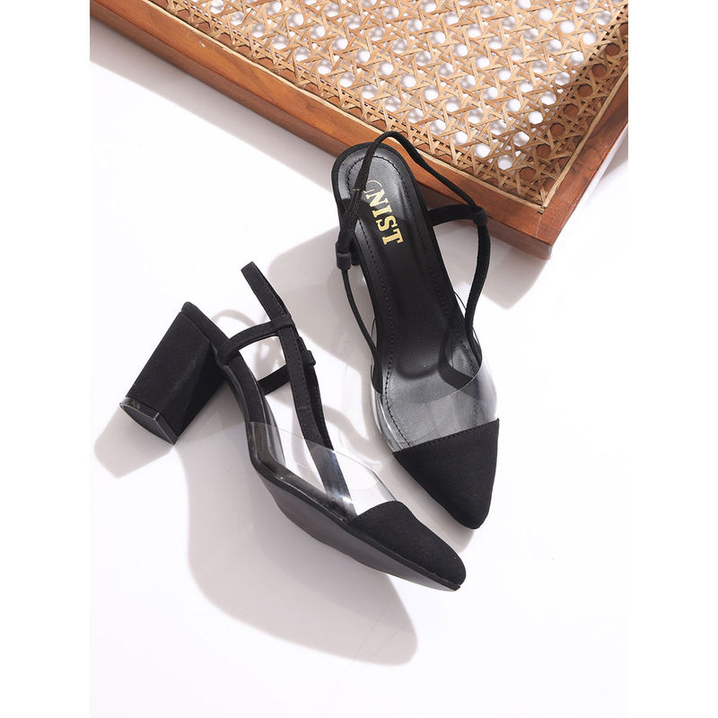 GNIST Structured Pointed Black Block Mules Heels (EURO 36)