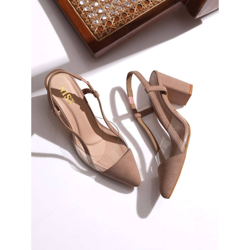 GNIST Structured Pointed Nude Block Mules Heels (EURO 42)