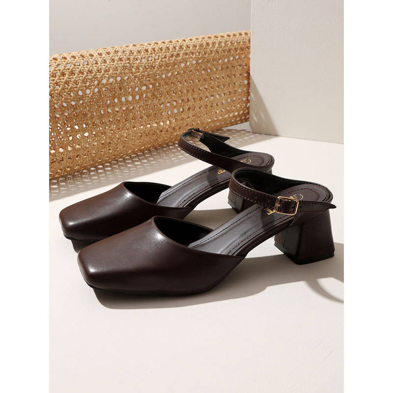 GNIST Square Toe Mule Brown Block Mules Heels (EURO 41)