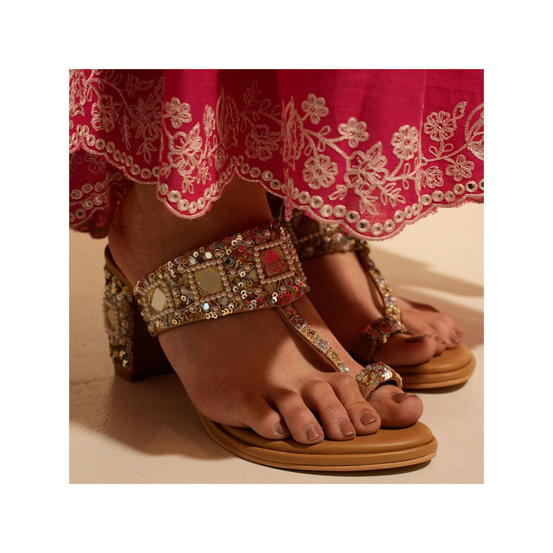 PREET KAUR Sheesha Tan Kolhapuri Sandal Heels (EURO 36)