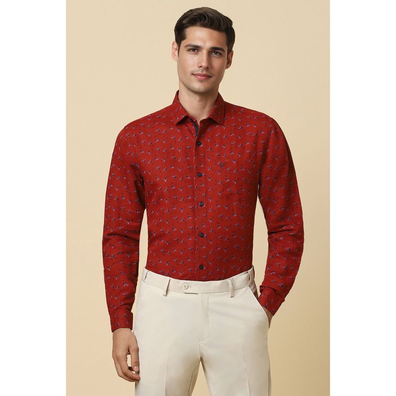 Allen Solly Men Red Slim Fit Print Full Sleeves Formal Shirts (40)