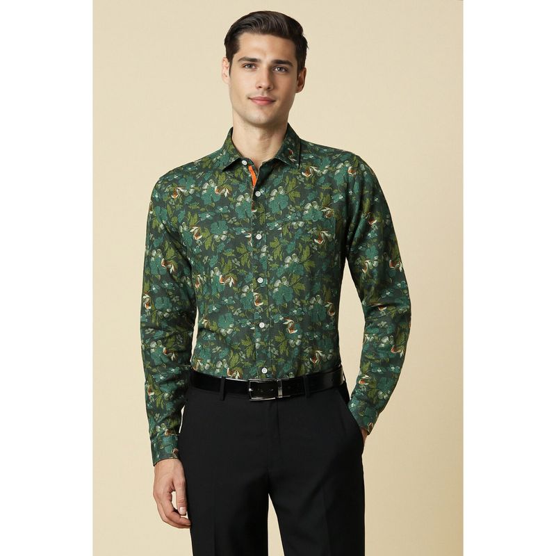 Allen Solly Men Green Slim Fit Floral Print Full Sleeves Formal Shirts (38)
