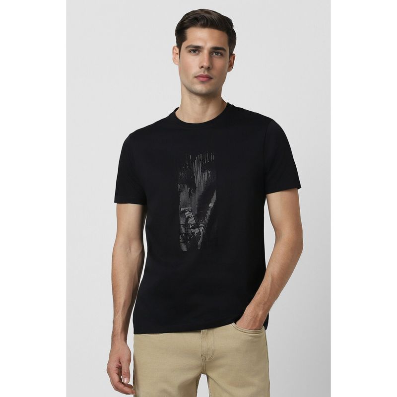 Van Heusen Men Black Embellished Round Neck T-shirt (M)