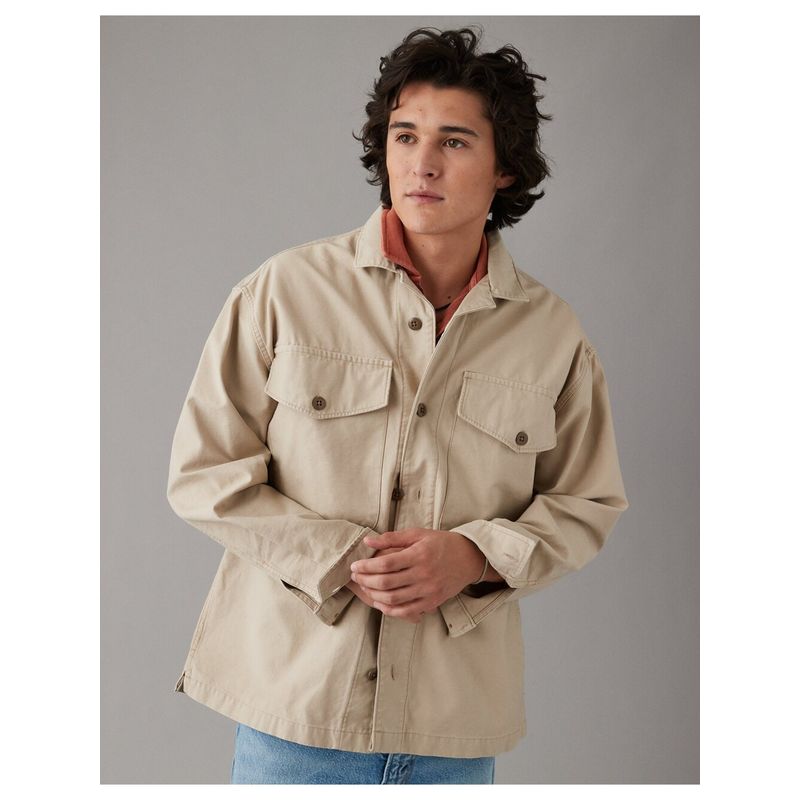 American Eagle Men Khaki Oversized Shirt Jacket (L)