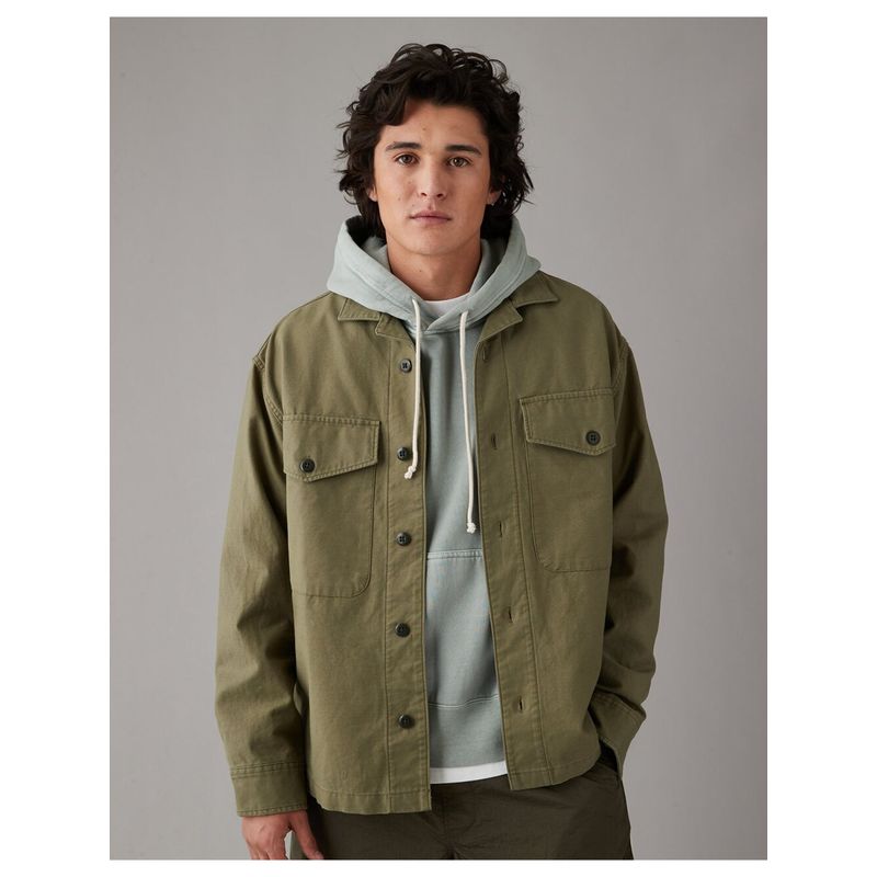 American Eagle Men Olive Oversized Shirt Jacket (S)