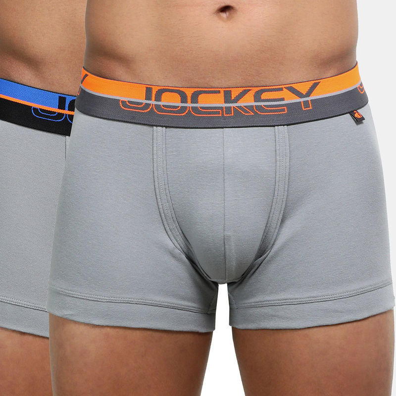 Jockey FP03 Men Super Combed Cotton Solid Grey Trunk Monument (Pack of 2) (L)