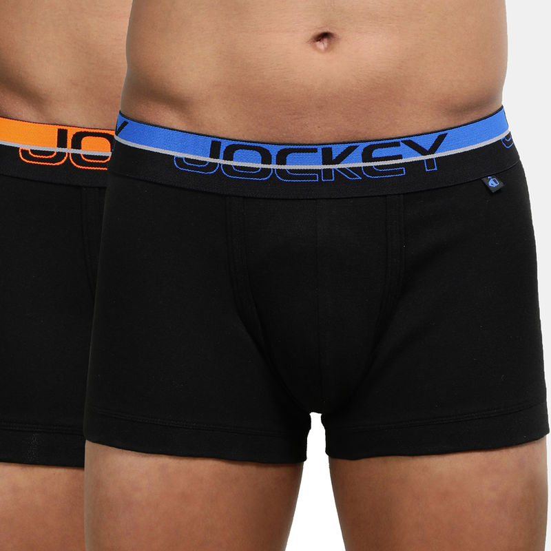 Jockey FP03 Men Super Combed Cotton Solid Trunk Black (Pack of 2) (S)
