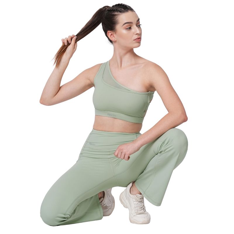 Fitkin Green One Shoulder Sports Bra (M)