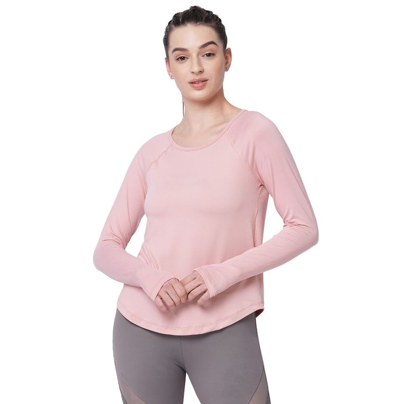 Fitkin Women Pink Reglan Sleeve Back Laser Cut Design T-Shirt (S)