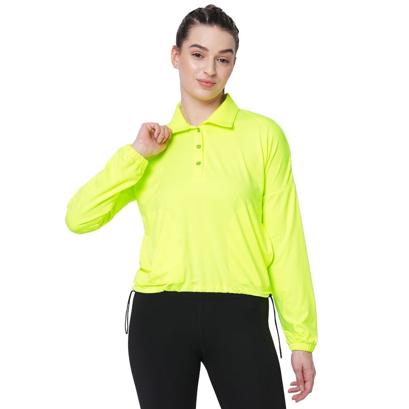Fitkin Women Neon Green Polo Neck T-Shirt (S)