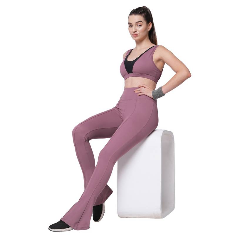 Fitkin Women Purple Front Pintuck Bootcut Pants (L)