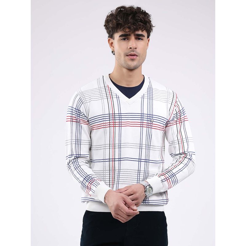 Monte Carlo Men's V-Neck Full Sleeve Sweatshirt - White (M)