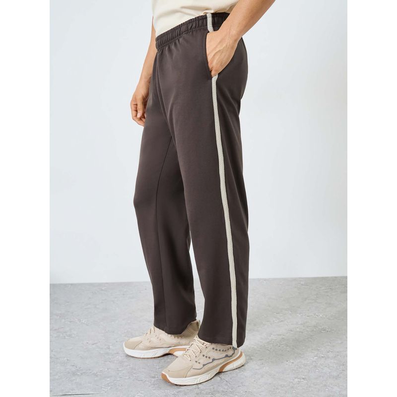 Styli Men Side Lace Relaxed Fit Terry Track Pant - Brown (M)