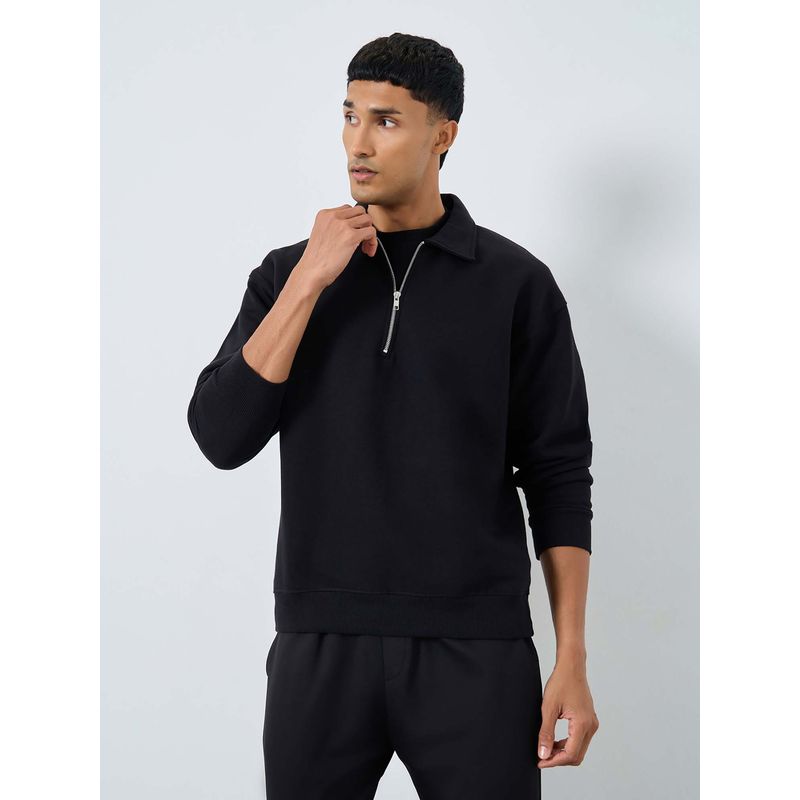 Styli Men Boxy Fit Solid Fleece Sweatshirt - Black (L)
