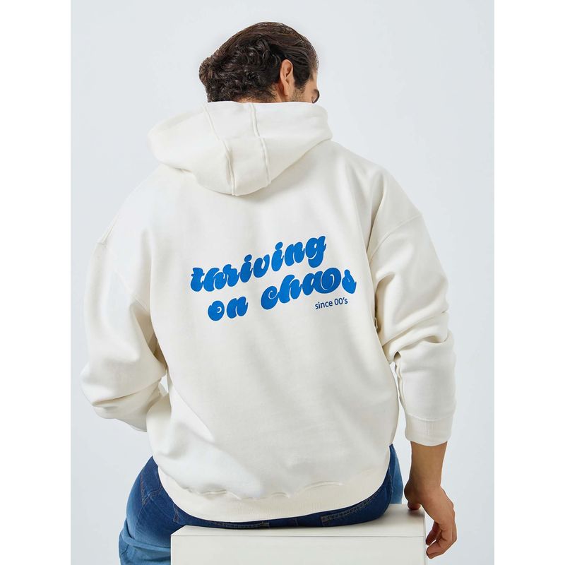 Styli Men Back Printed Heavy Oversized Hoodie - Cream (M)
