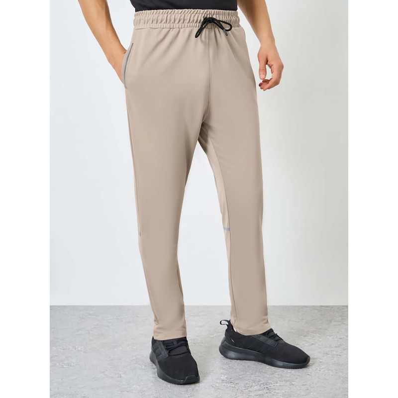 Styli Men Slim Fit Poly Dry Fit Track Pant with Side Contrast Zipper - Khaki (S)