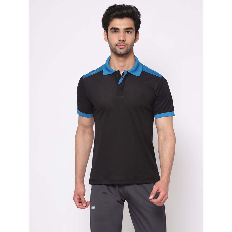 Dida Men Stretchable Athletic-Fit Regular Sports Black Polo T-Shirt (L)