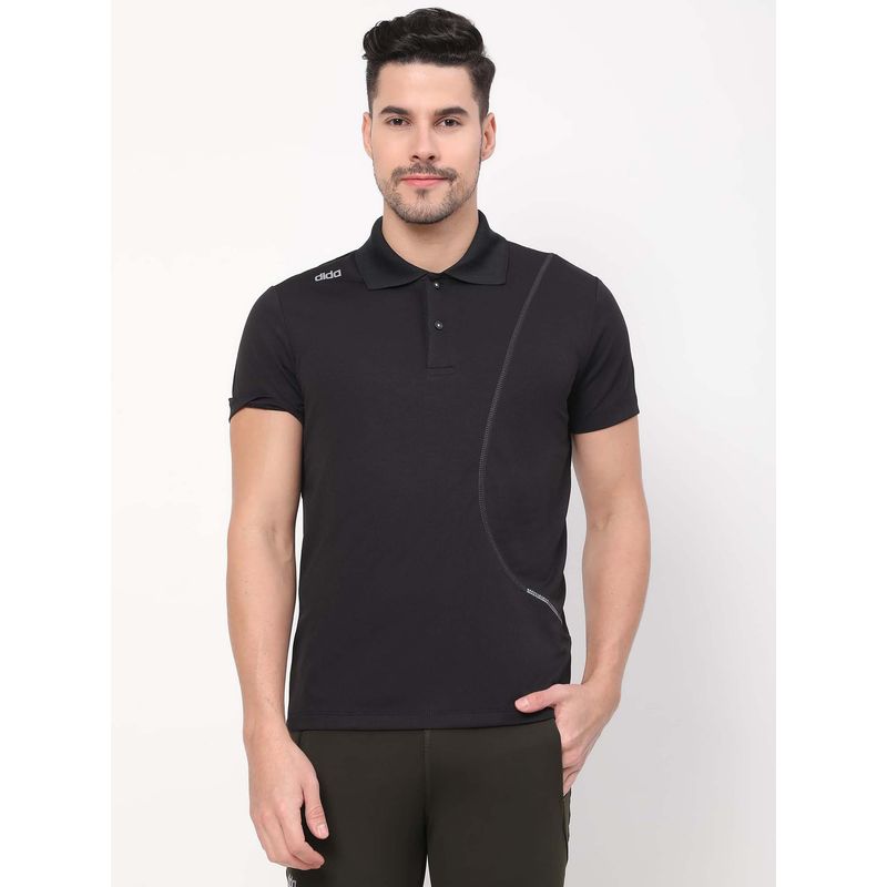 Dida Men Stretchable Athletic Dry-Fit Regular Sports Black Polo T-Shirt (2XL)