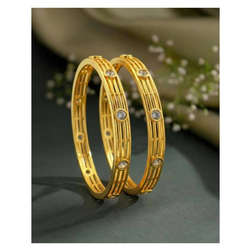 ZEVARLY Gold-Plated American Diamond Stone-Studded Bangles (2.4)