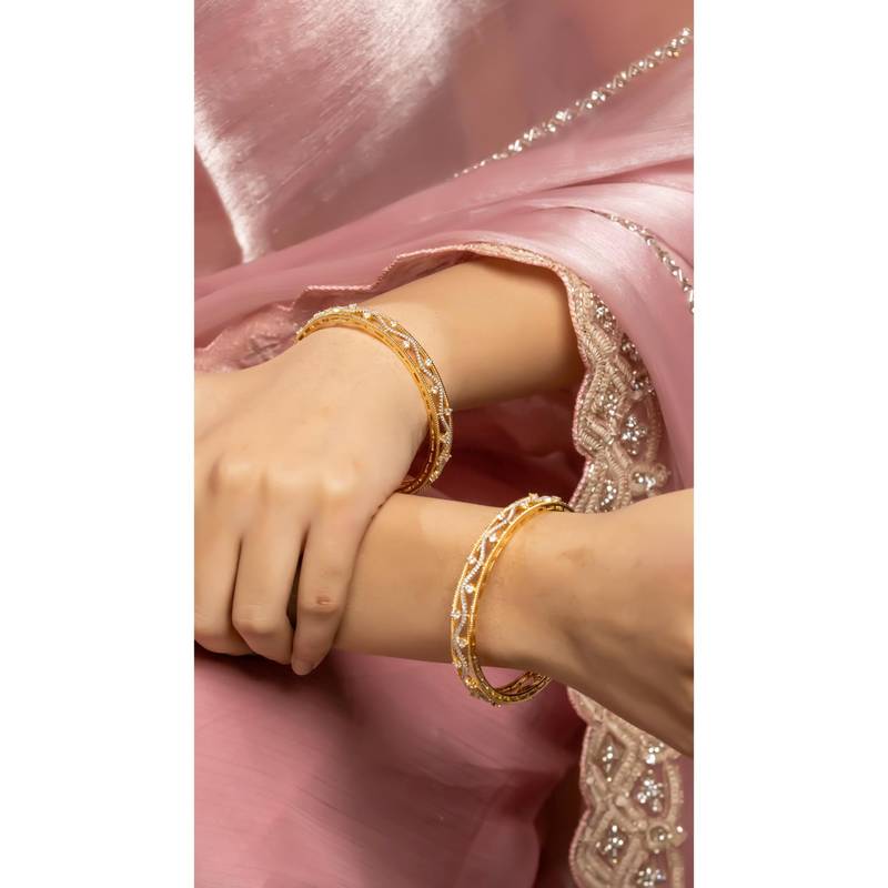ZEVARLY Gold Plated American Diamond Studded Bangles (2.4)