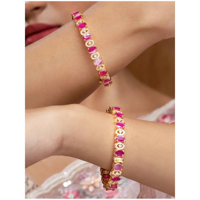 ZEVARLY Gold-Plated American-Diamond Studded Bangles (2.2)