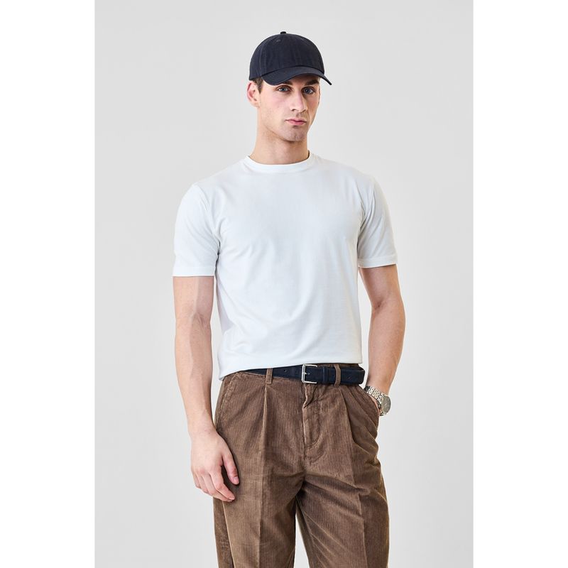 Snitch Men White Cotton Lycra Slim Fit T-Shirt (XL)