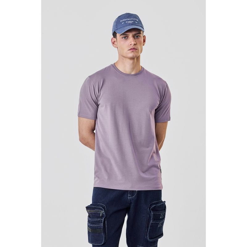 Snitch Men Lavender Cotton Lycra Slim Fit T-Shirt (XS)