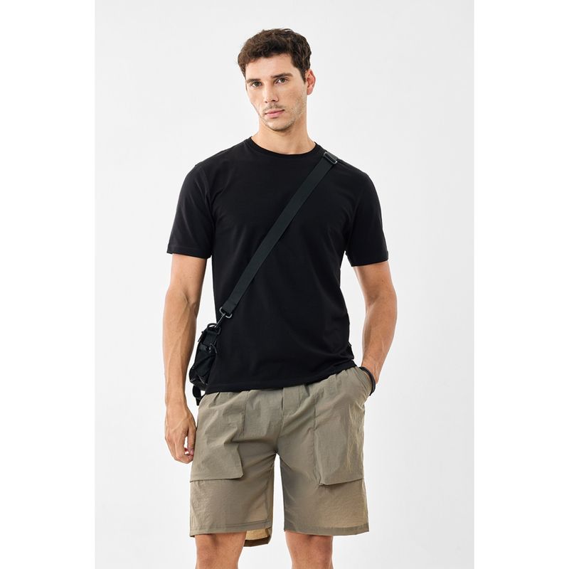 Snitch Men Black Cotton Lycra Slim Fit T-Shirt (M)