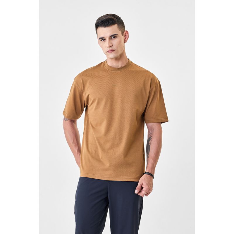 Snitch Men Brown Cotton Oversized Fit T-Shirt (S)
