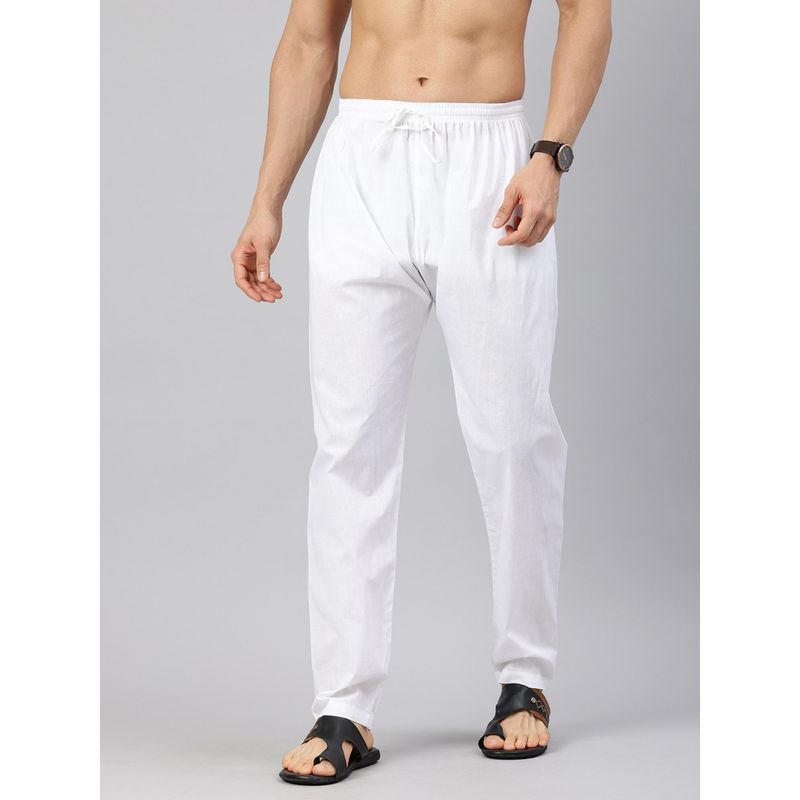 Manthan White Cotton Solid Pyjama for Men (XL)
