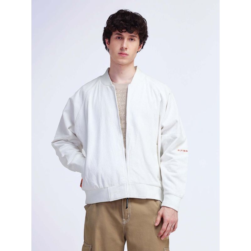 Flying Machine White Relaxed Fit Bomber Jacket (S)