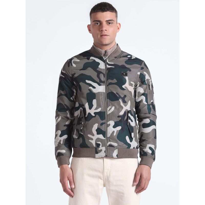 Flying Machine High Neck Camouflage Bomber Jacket (L)
