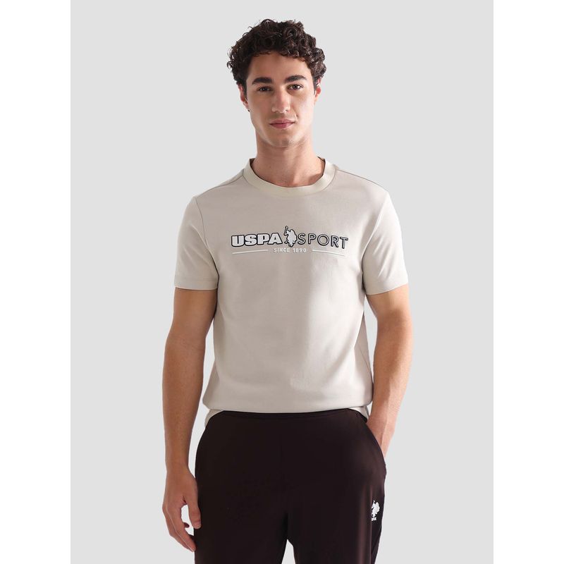 U.S. POLO ASSN. Active Sports Mens Brand Printed Slim Fit Active T-Shirt Beige (L)