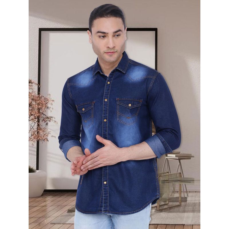 KUONS AVENUE Men's Carbon Blue Denim Casual Shirt (M)