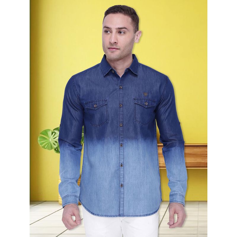 KUONS AVENUE Men's Carbon Blue Denim Casual Shirt (M)