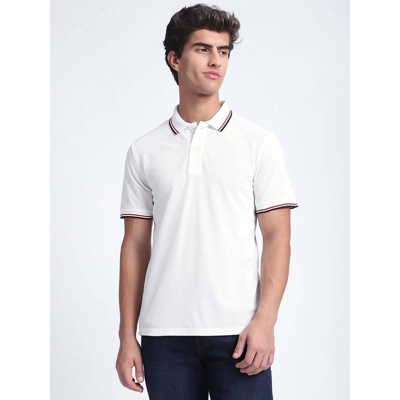 R&B Solid White Regular Polo T-Shirt (XL)
